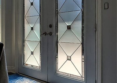Cubix, stained glass door insert by What A Pane