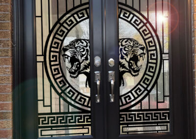 Tiger head door insert by What A Pane