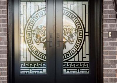 Tiger head door insert by What A Pane