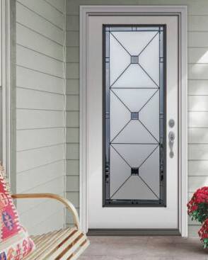 Cubix stained glass door insert, installed (photo 2)