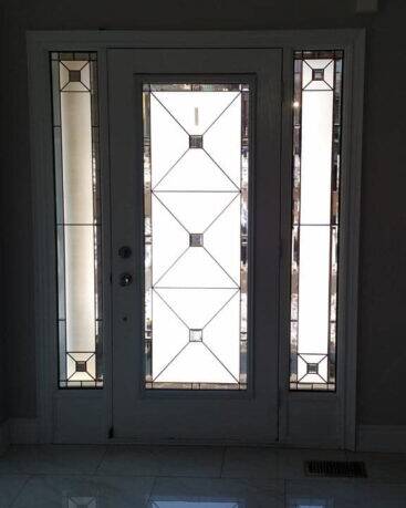 Cubix stained glass door insert, installed (photo 3)