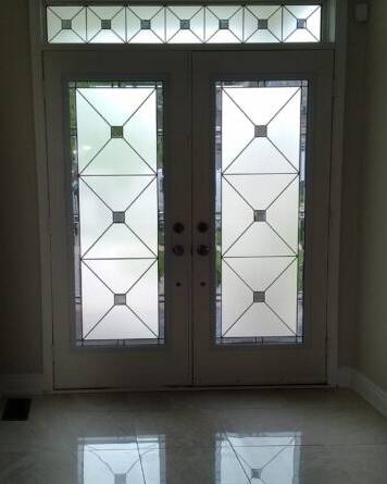 Cubix stained glass door insert, installed (photo 4)