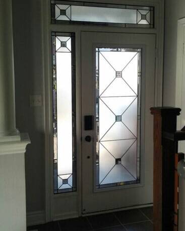 Cubix stained glass door insert, installed (photo 5)