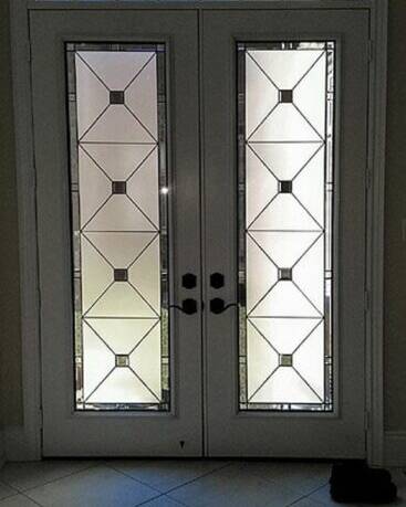 Cubix stained glass door insert, installed (photo 6)