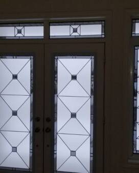 Cubix stained glass door insert, installed (photo 7)