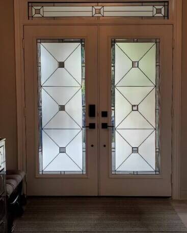 Cubix stained glass door insert, installed (photo 8)