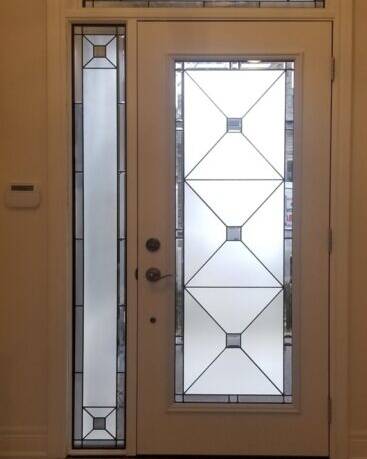 Cubix stained glass door insert, installed (photo 9)