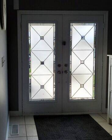 Cubix stained glass door insert, installed (photo 10)