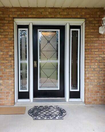 Cubix stained glass door insert, installed (photo 12)