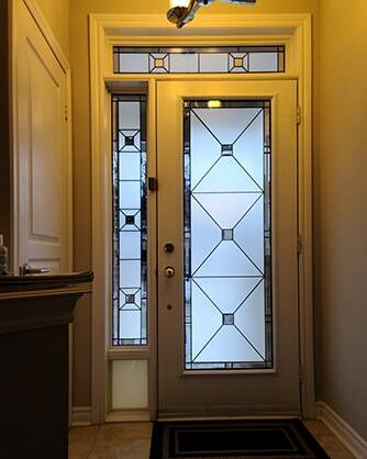 Cubix stained glass door insert, installed (photo 14)