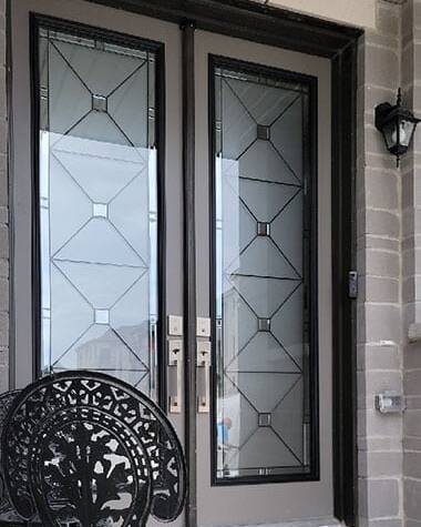 Cubix stained glass door insert, installed (photo 16)