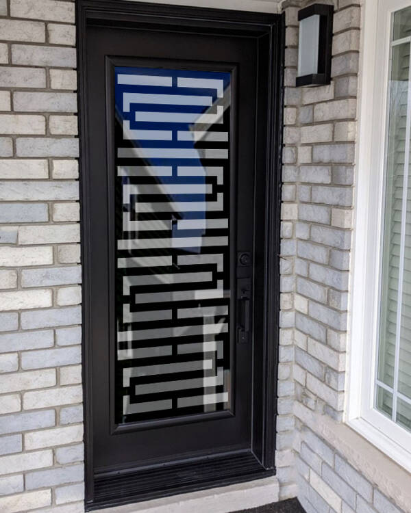 Defender laser cut iron door insert, installed (photo 2)