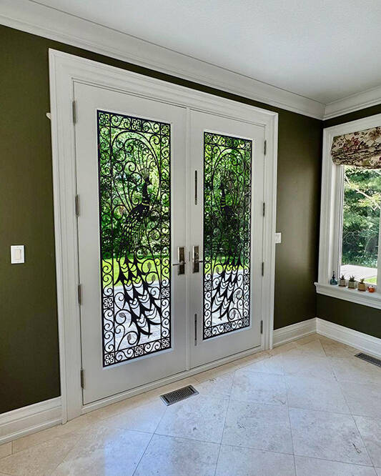 Elegance laser cut iron door insert, installed (photo 9)