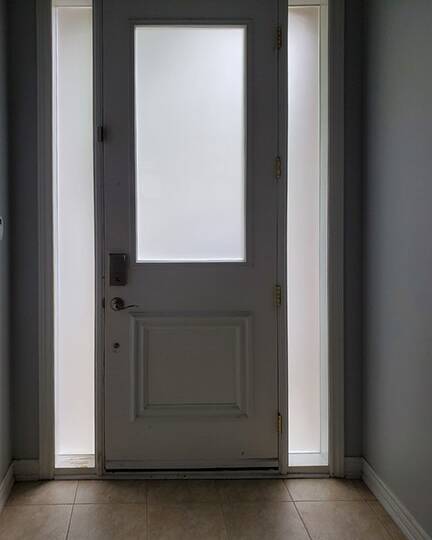 Frosted decorative glass door insert, installed (photo 2)