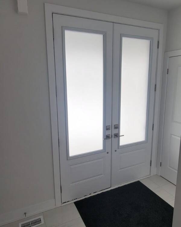 Frosted decorative glass door insert, installed (photo 3)