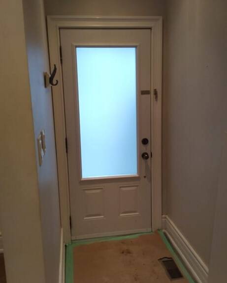 Frosted decorative glass door insert, installed (photo 4)
