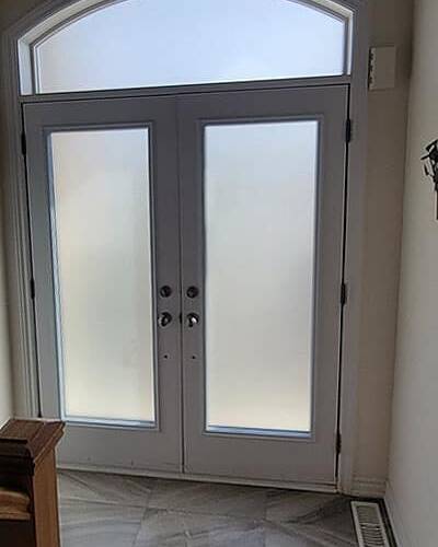 Frosted decorative glass door insert, installed (photo 5)