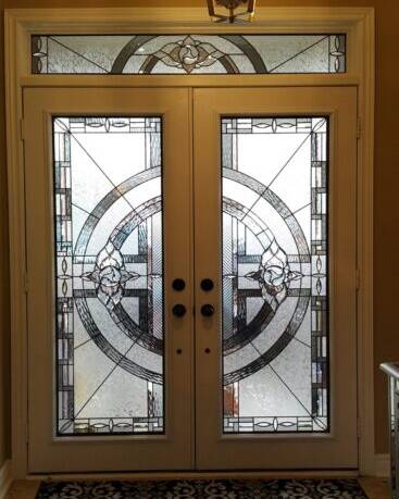 Matrix stained glass door insert, installed (photo 3)