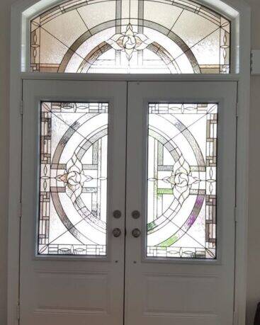 Matrix stained glass door insert, installed (photo 4)