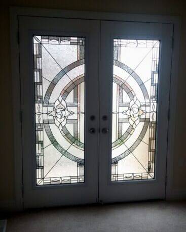 Matrix stained glass door insert, installed (photo 7)