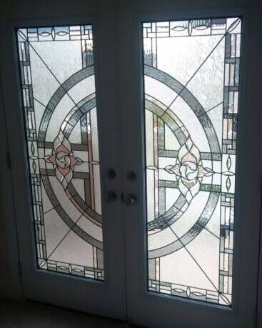 Matrix stained glass door insert, installed (photo 8)