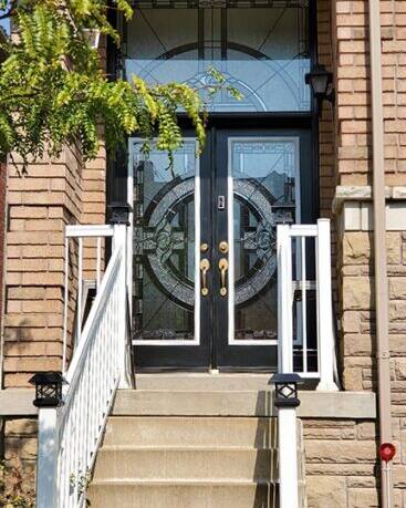 Matrix stained glass door insert, installed (photo 11)