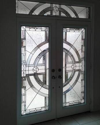 Matrix stained glass door insert, installed (photo 12)