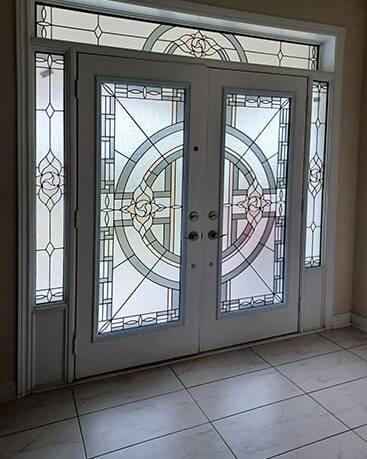 Matrix stained glass door insert, installed (photo 13)