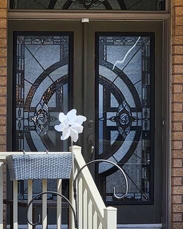 Matrix stained glass door insert, installed (photo 14)