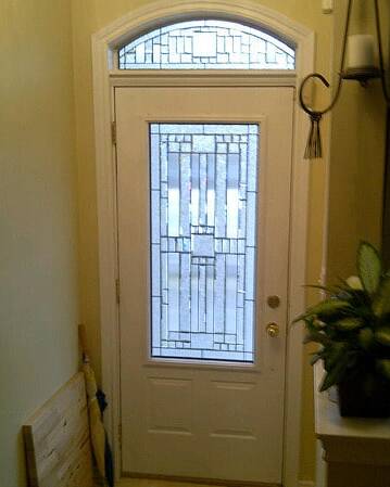 Moderna stained glass door insert, installed (photo 2)