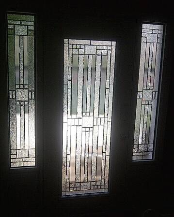 Moderna stained glass door insert, installed (photo 3)