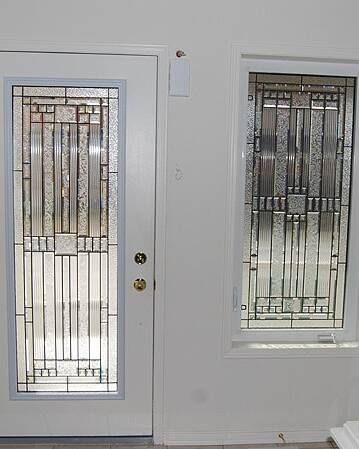 Moderna stained glass door insert, installed (photo 4)