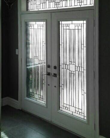 Moderna stained glass door insert, installed (photo 5)
