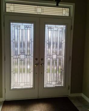 Moderna stained glass door insert, installed (photo 6)
