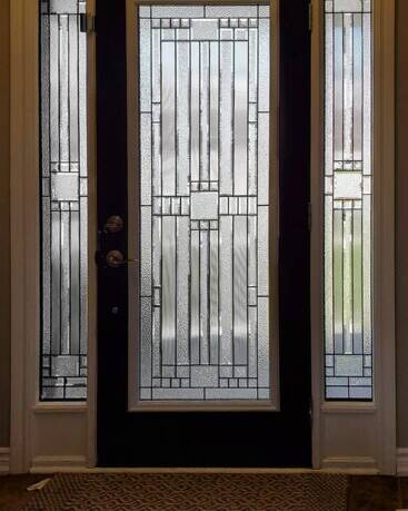 Moderna stained glass door insert, installed (photo 8)
