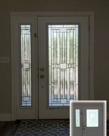 Moderna stained glass door insert, installed (photo 9)