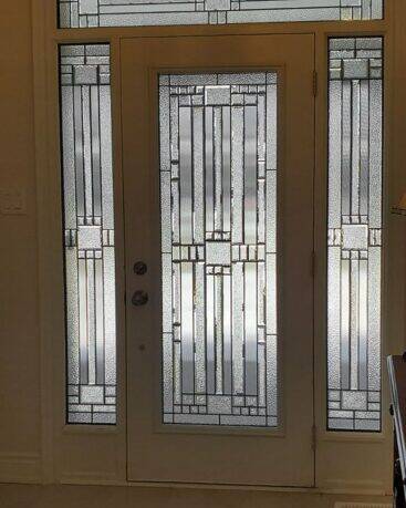 Moderna stained glass door insert, installed (photo 10)