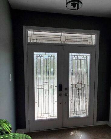 Moderna stained glass door insert, installed (photo 11)
