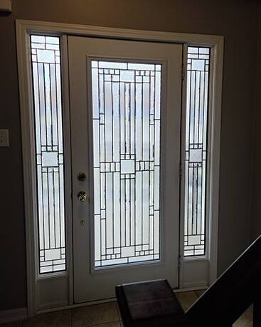 Moderna stained glass door insert, installed (photo 13)