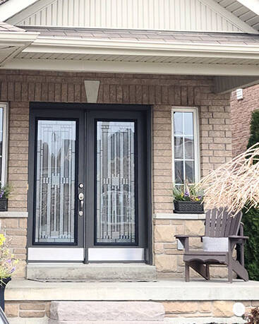 Moderna stained glass door insert, installed (photo 14)