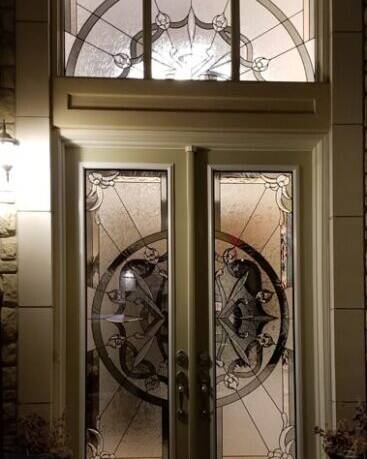 Mystique stained glass door insert, installed (photo 3)