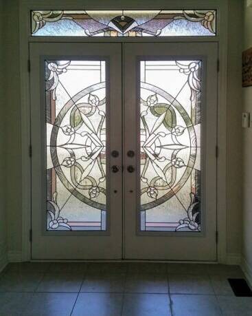 Mystique stained glass door insert, installed (photo 4)