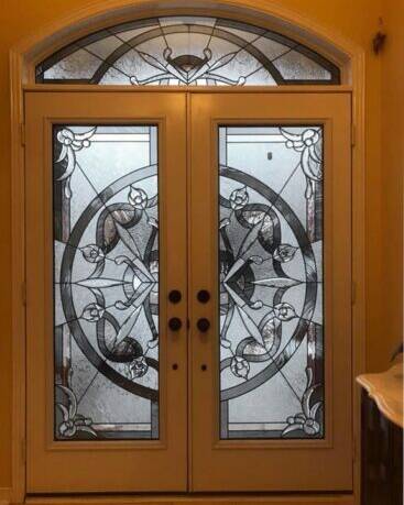 Mystique stained glass door insert, installed (photo 5)