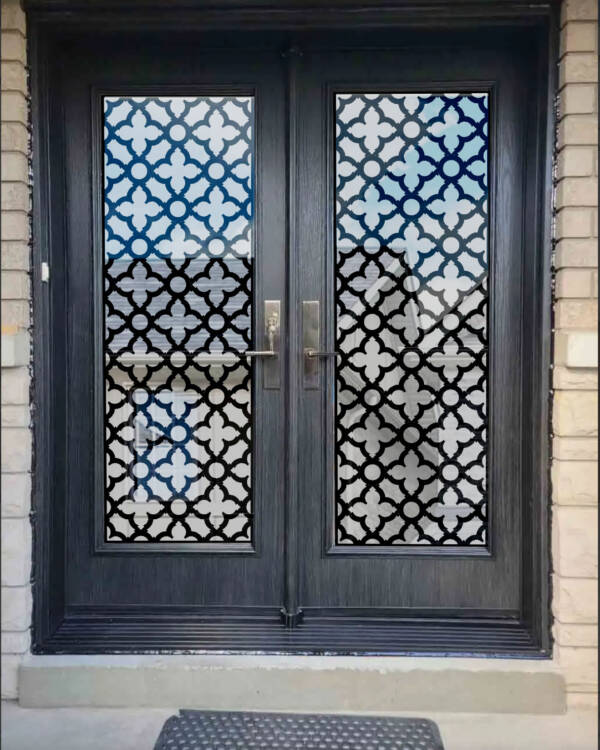 Palisade laser cut iron door insert, installed (photo 5)
