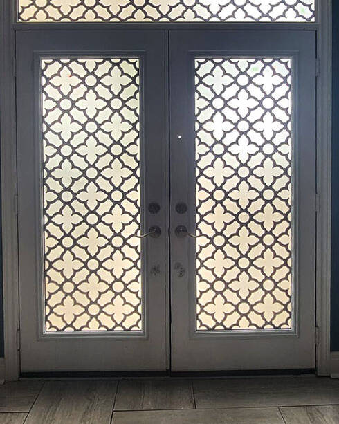 Palisade laser cut iron door insert, installed (photo 8)