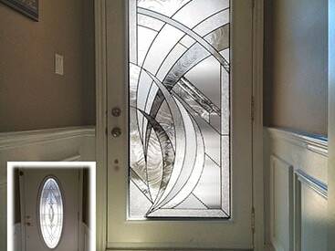 A custom Radiance decorative glass door insert, installed in Markham