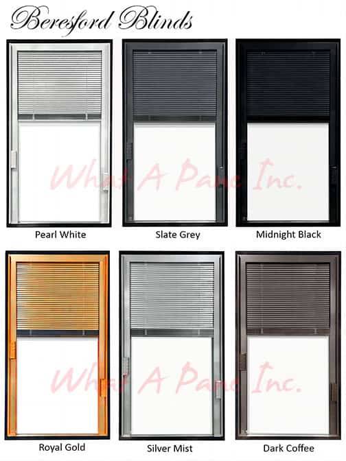 Beresford blinds in six colours: pearl white, slate grey, midnight black, royal gold, silver mist and dark coffee