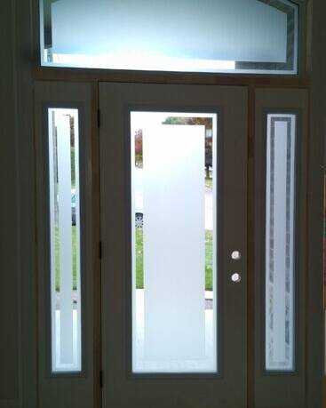Sandblast decorative glass door insert, installed (photo 3)