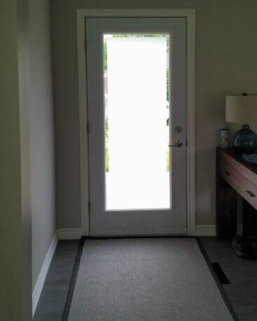 Sandblast decorative glass door insert, installed (photo 4)
