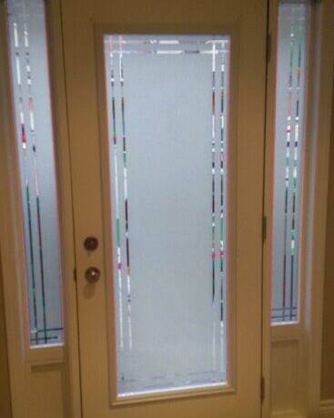 Sandblast decorative glass door insert, installed (photo 7)
